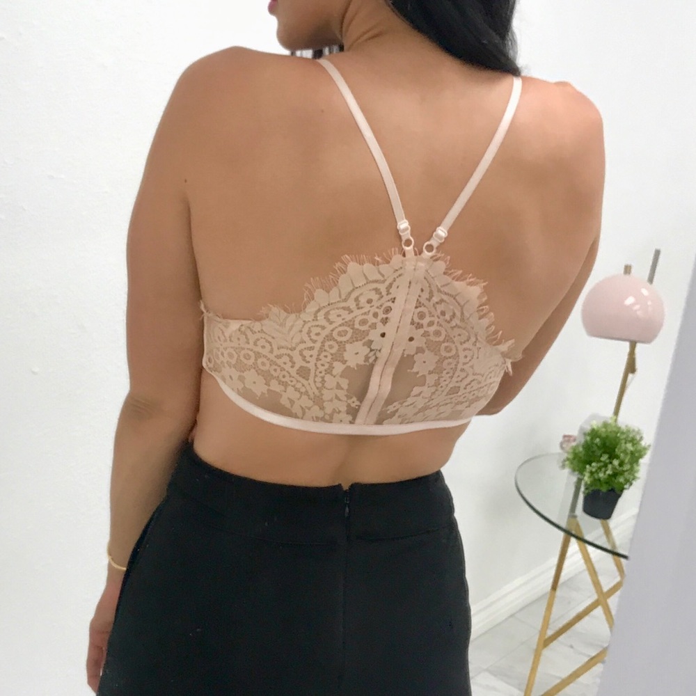 Blush lace back bralette